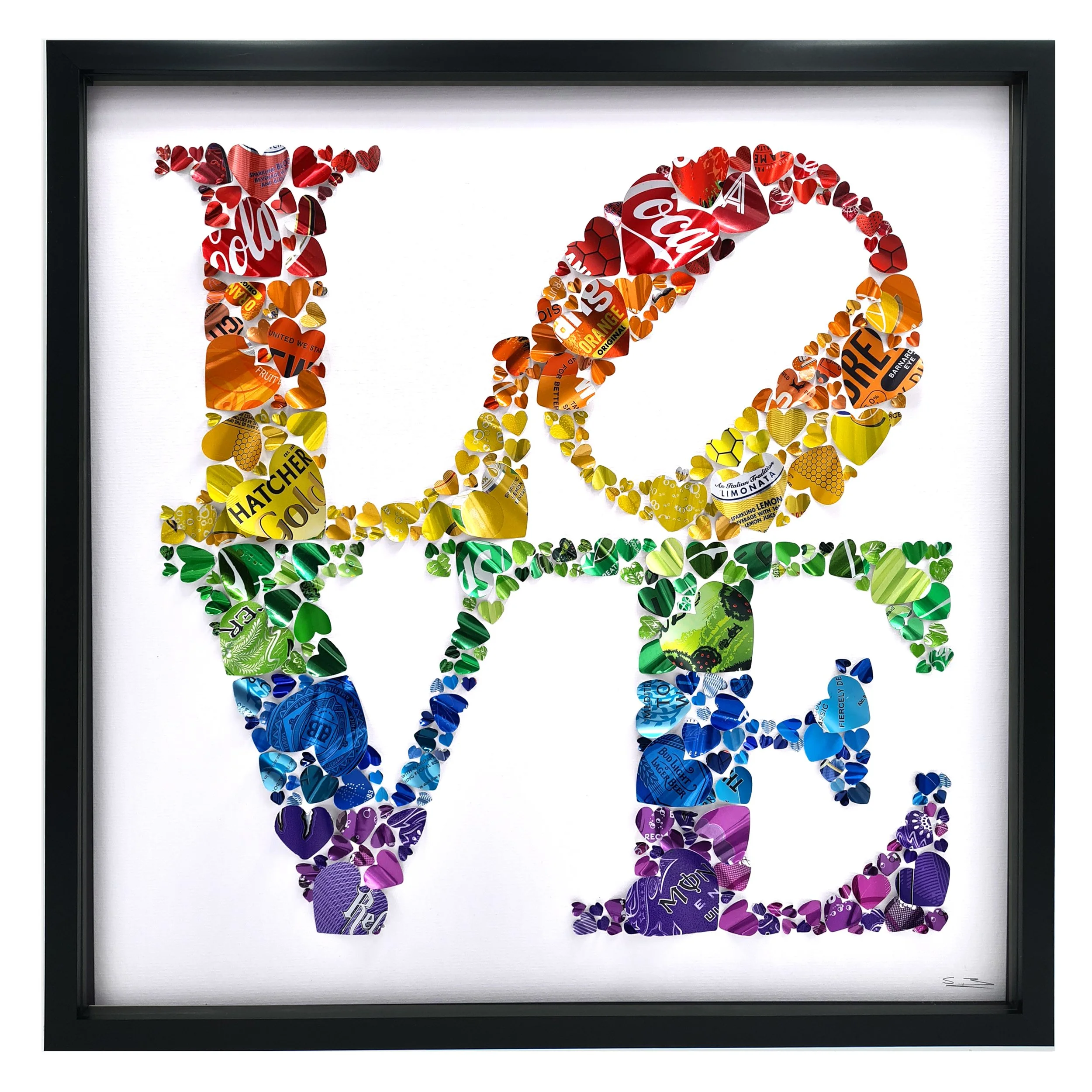 LOVE Artwork made from rainbow coloured aluminium cans — Sarah